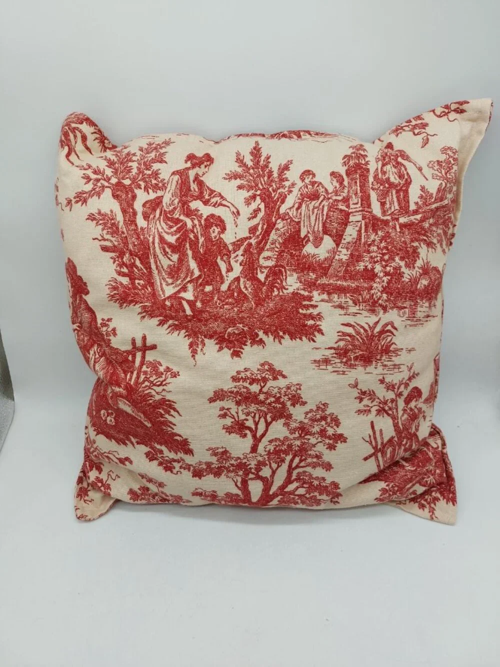 Throw Pillow Classic Toile Red Cream Life French Country Scenes Square 15